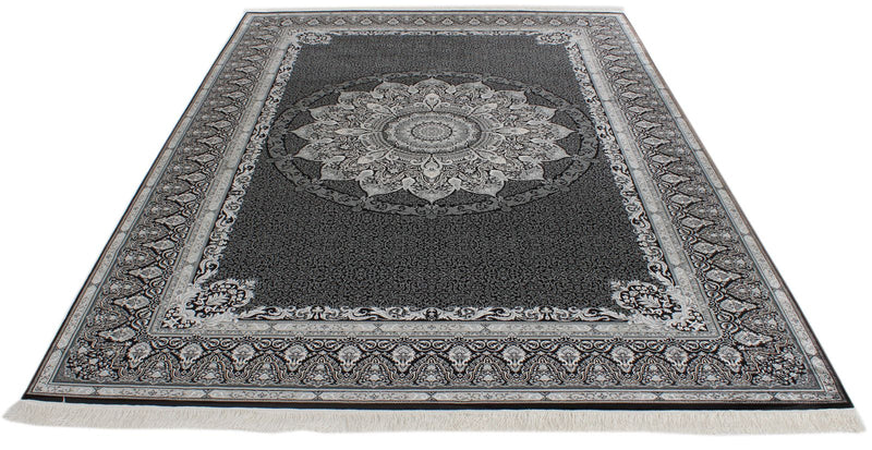 7x10 Black and Ivory Turkish Antep Rug