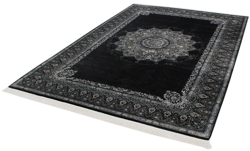 7x10 Black and Ivory Turkish Antep Rug