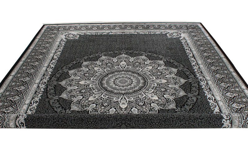 8x11 Black and Ivory Turkish Antep Rug