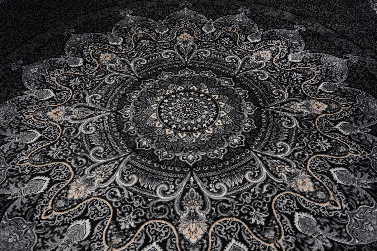 6x8 Black and Ivory Turkish Antep Rug