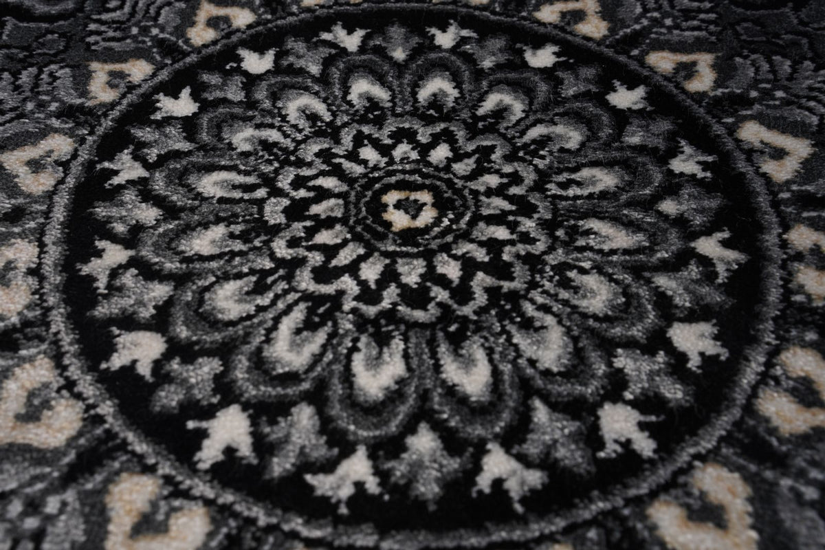 6x8 Black and Ivory Turkish Antep Rug