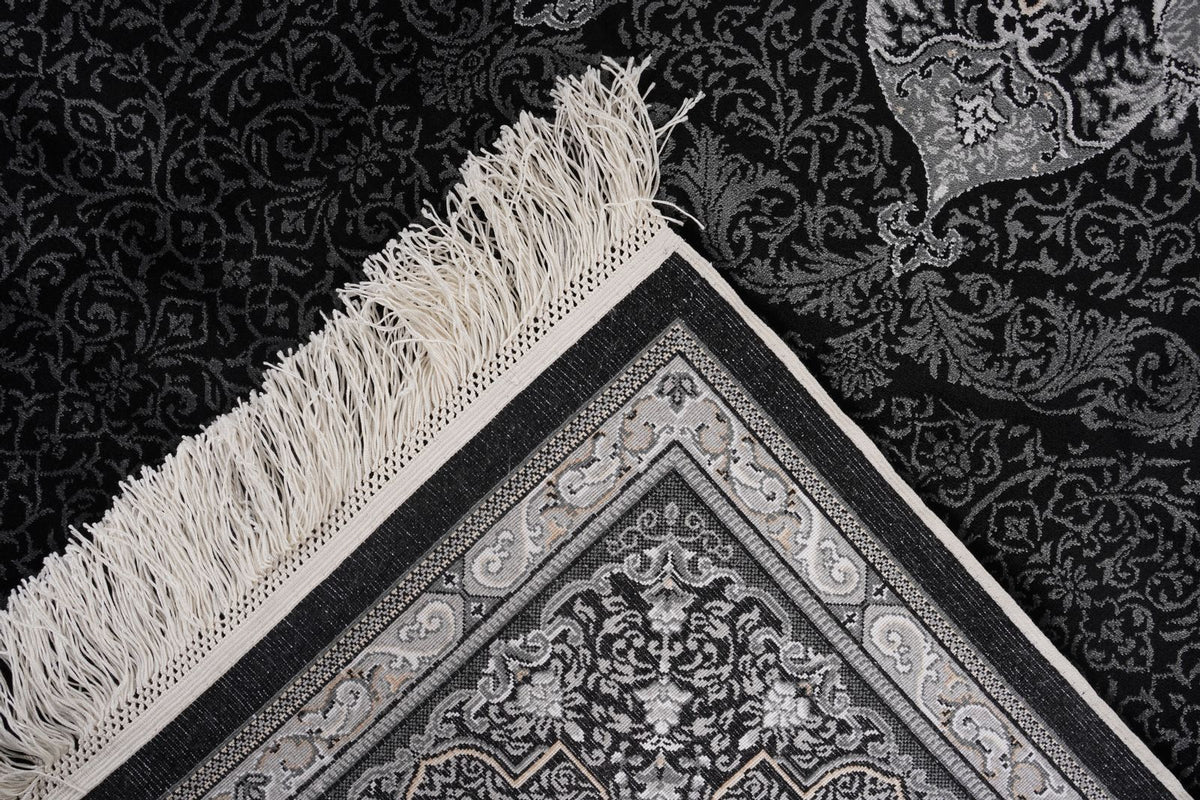 6x8 Black and Ivory Turkish Antep Rug