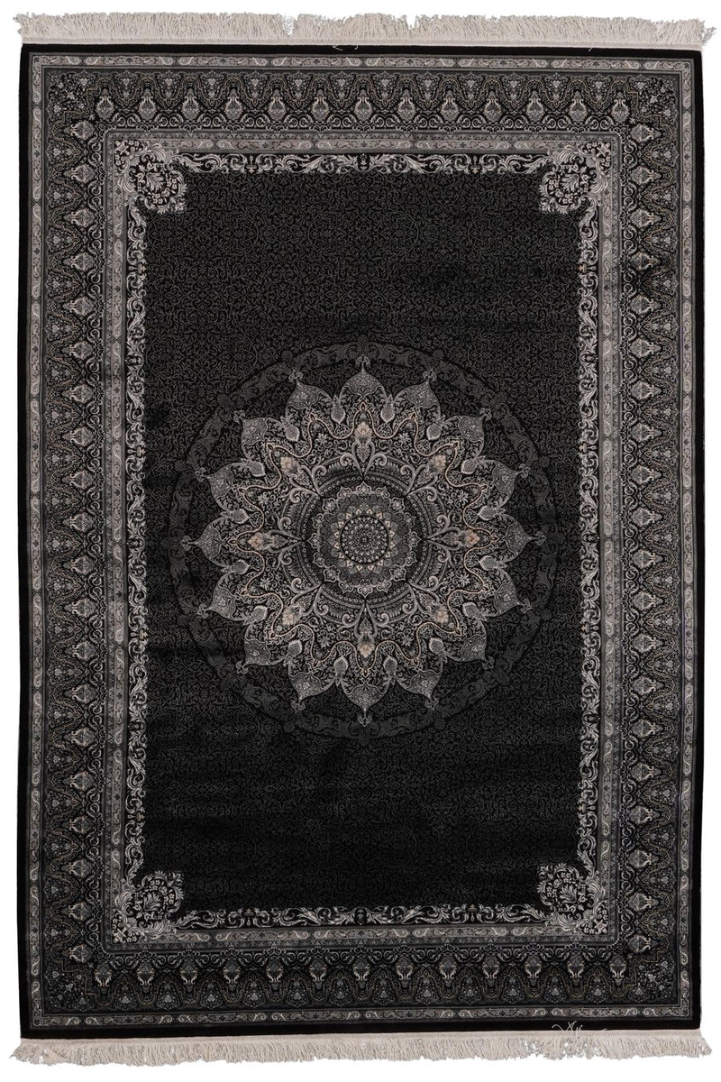 6x8 Black and Ivory Turkish Antep Rug