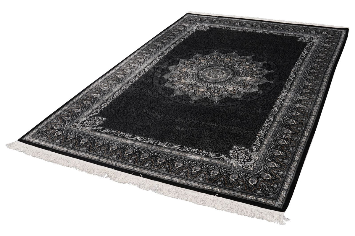 6x8 Black and Ivory Turkish Antep Rug