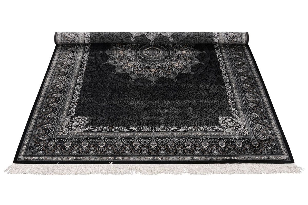 6x8 Black and Ivory Turkish Antep Rug