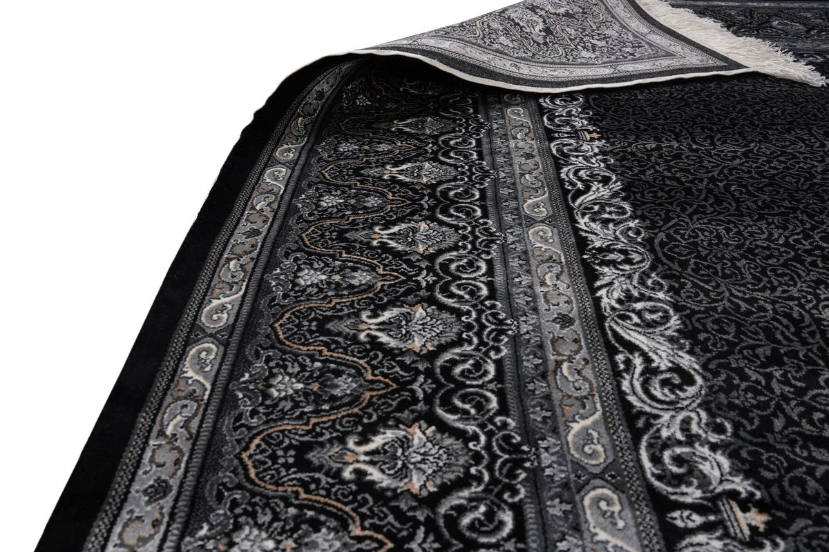 6x8 Black and Ivory Turkish Antep Rug