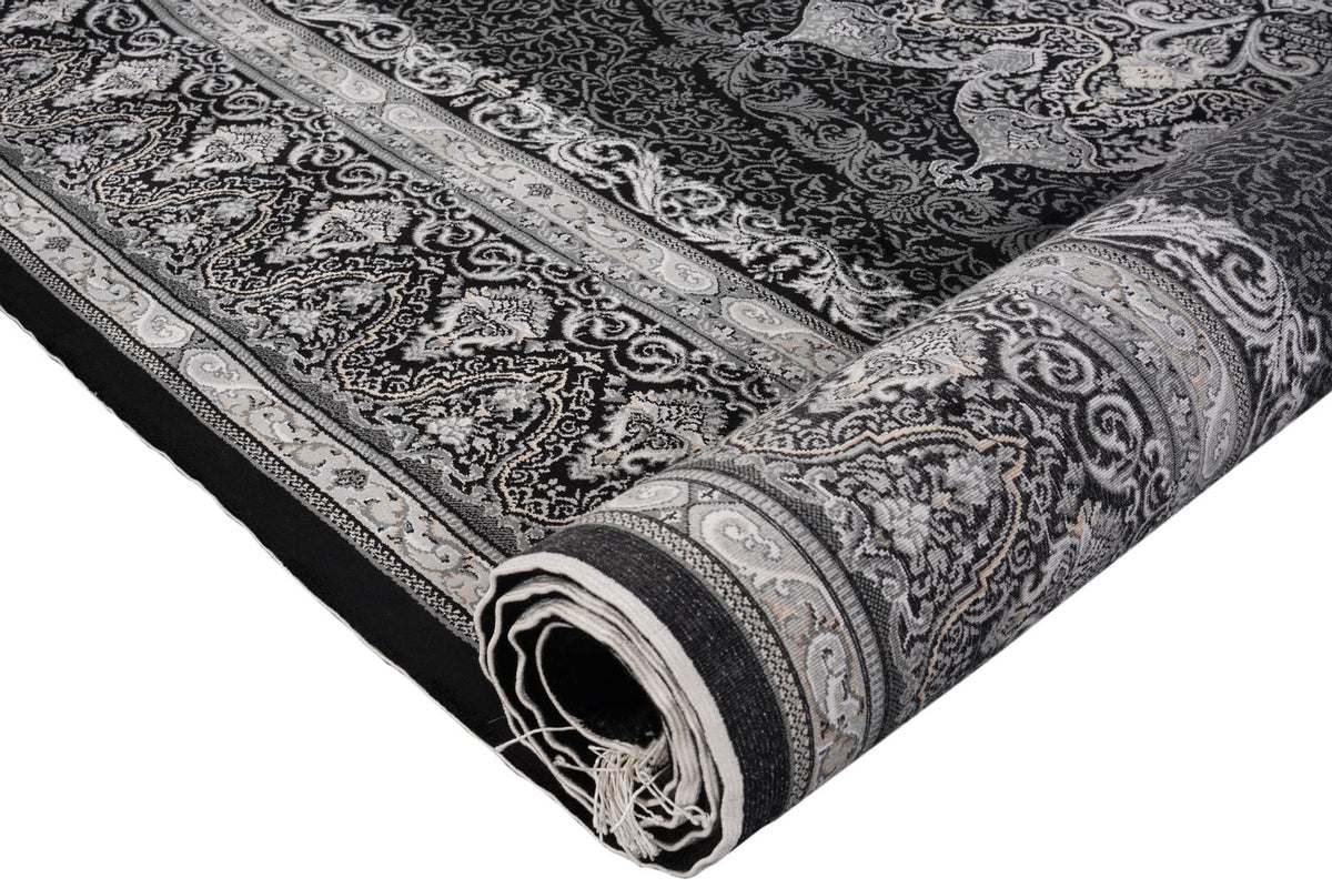 6x8 Black and Ivory Turkish Antep Rug