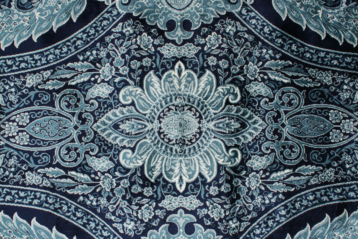 7x10 Navy and Ivory Turkish Antep Rug