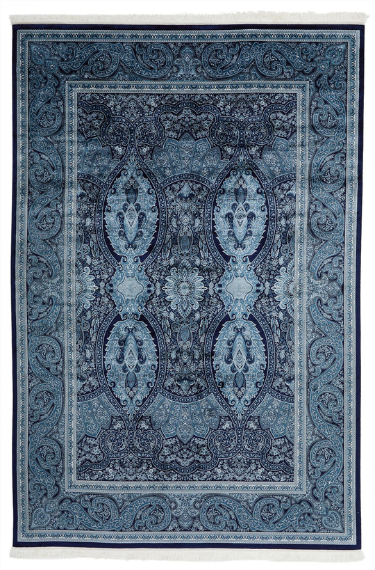 7x10 Navy and Ivory Turkish Antep Rug