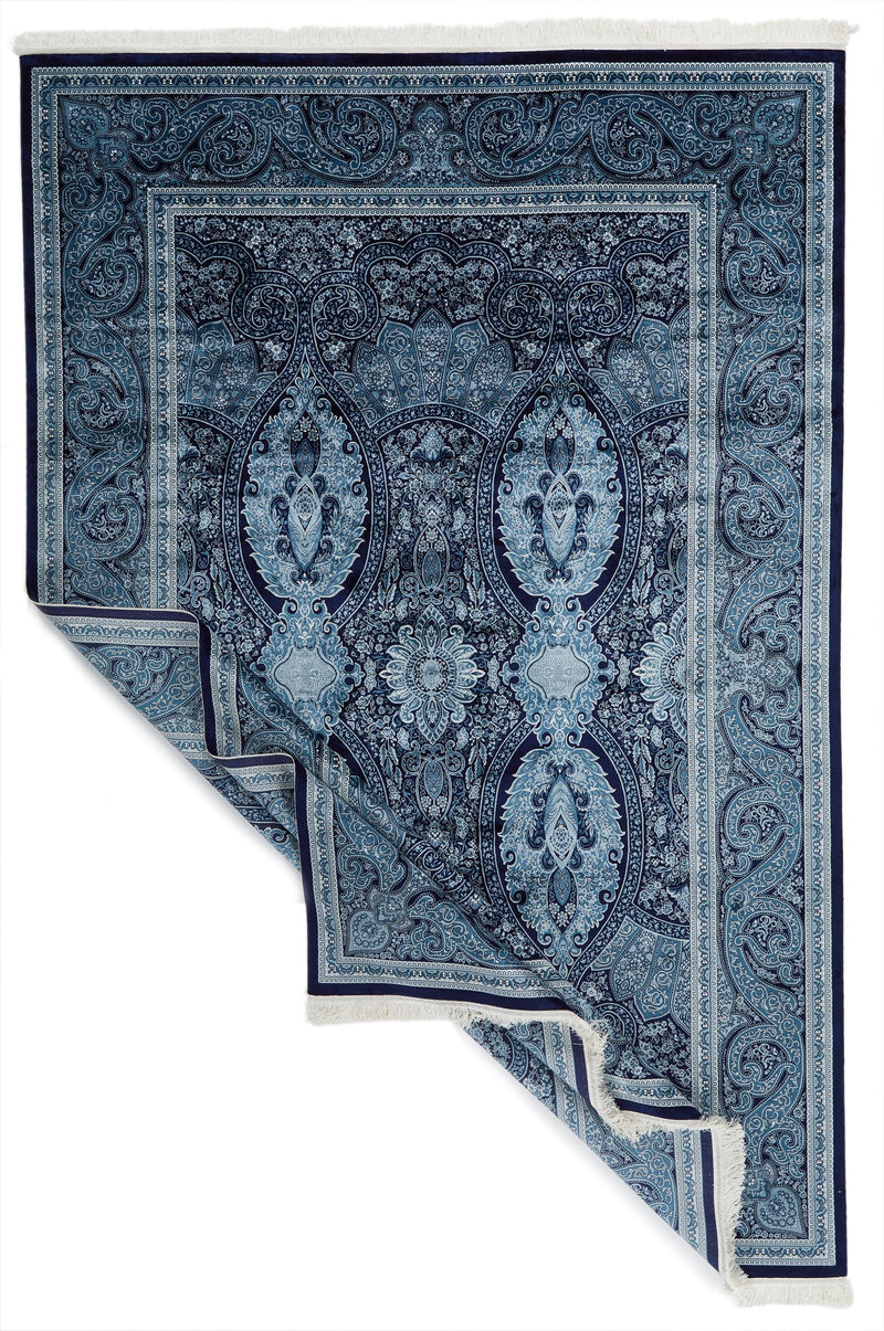 7x10 Navy and Ivory Turkish Antep Rug