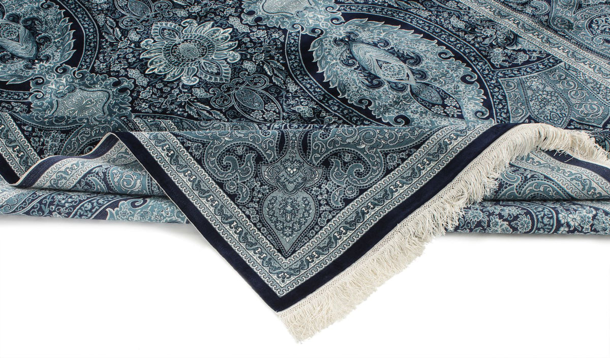 7x10 Navy and Ivory Turkish Antep Rug