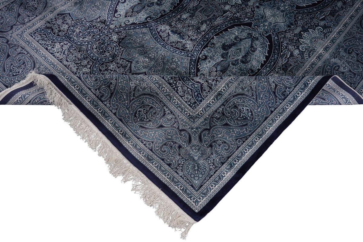 6x8 Navy and Ivory Turkish Antep Rug