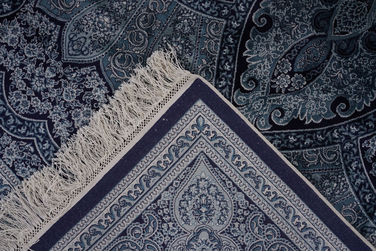 6x8 Navy and Ivory Turkish Antep Rug