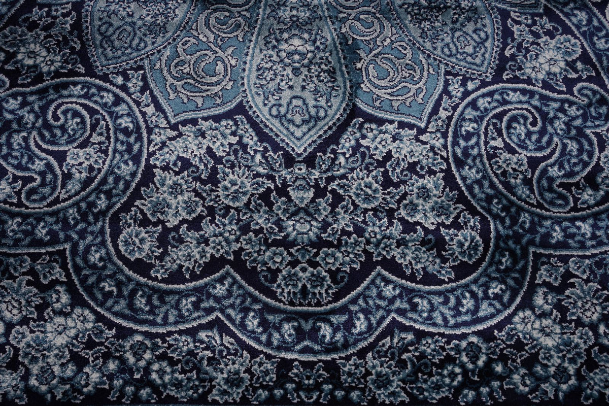 6x8 Navy and Ivory Turkish Antep Rug