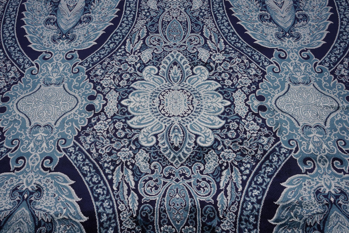 6x8 Navy and Ivory Turkish Antep Rug