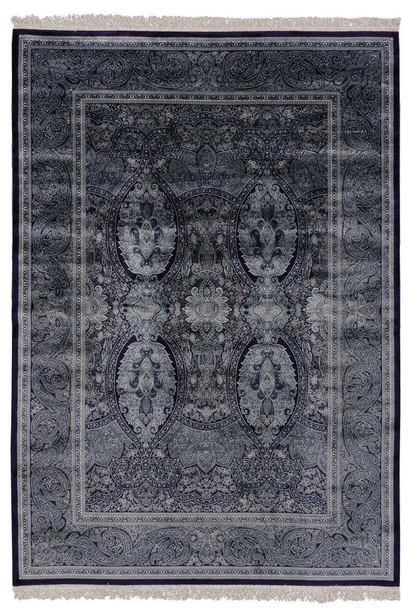 6x8 Navy and Ivory Turkish Antep Rug