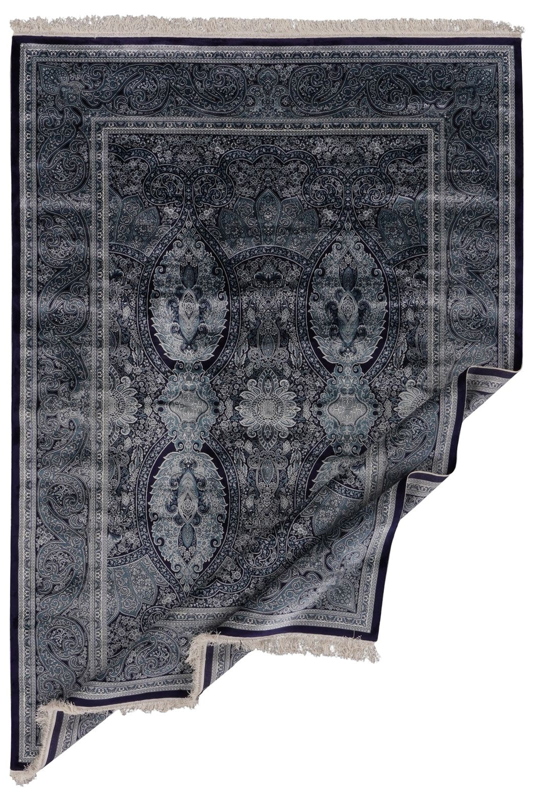 6x8 Navy and Ivory Turkish Antep Rug