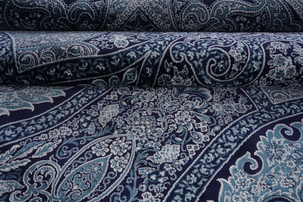 6x8 Navy and Ivory Turkish Antep Rug
