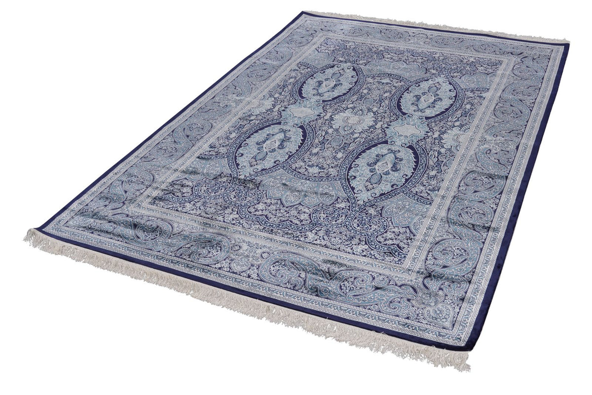6x8 Navy and Ivory Turkish Antep Rug