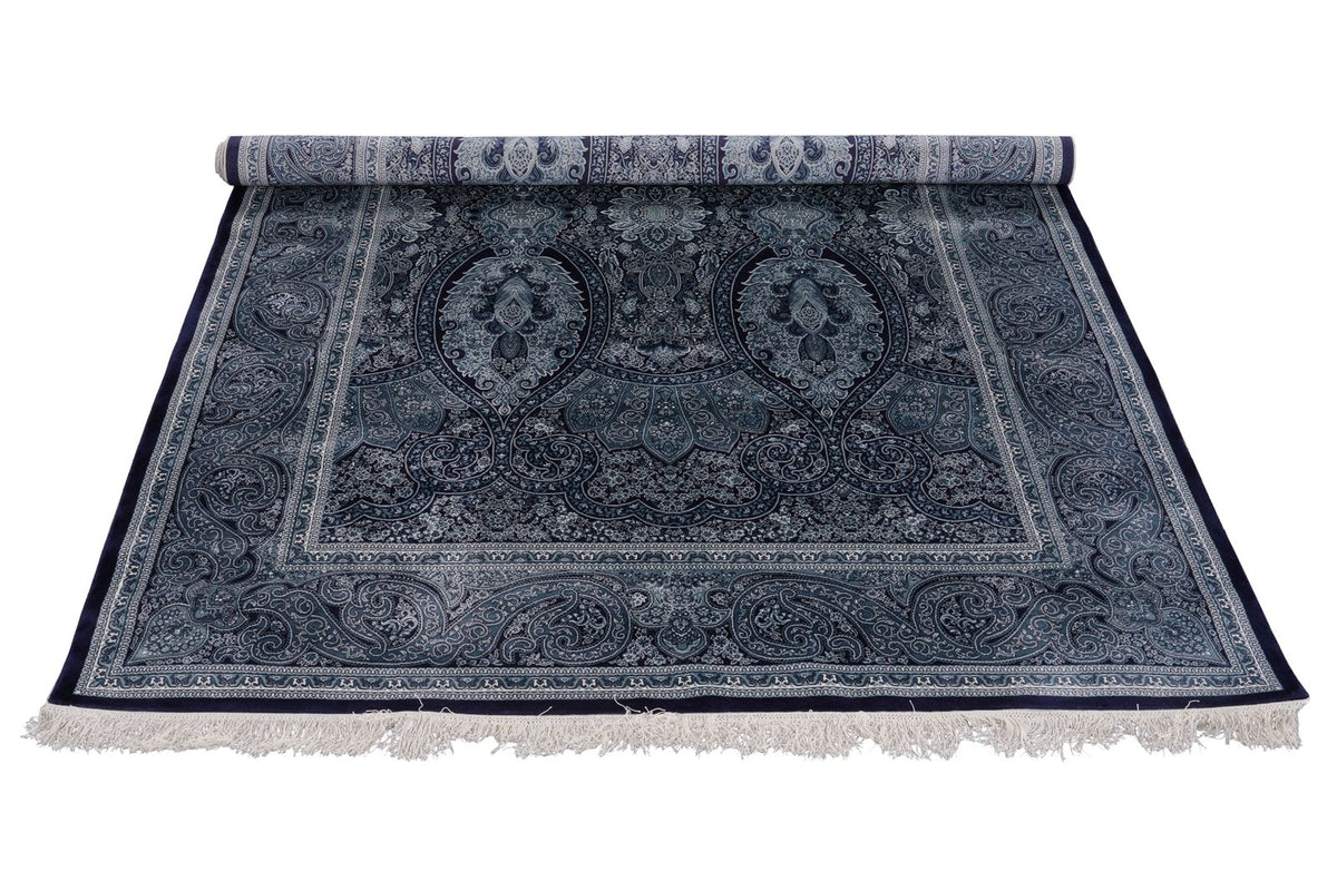 6x8 Navy and Ivory Turkish Antep Rug