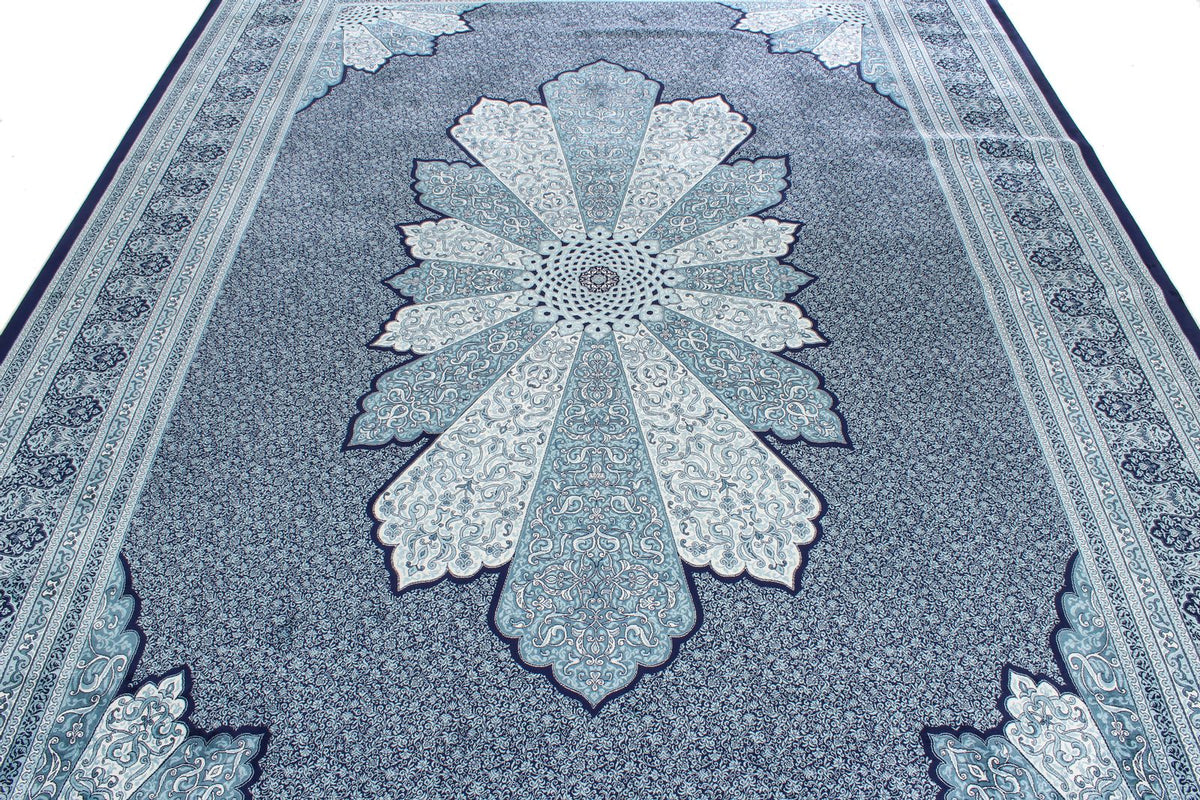 8x11 Navy and Ivory Turkish Antep Rug