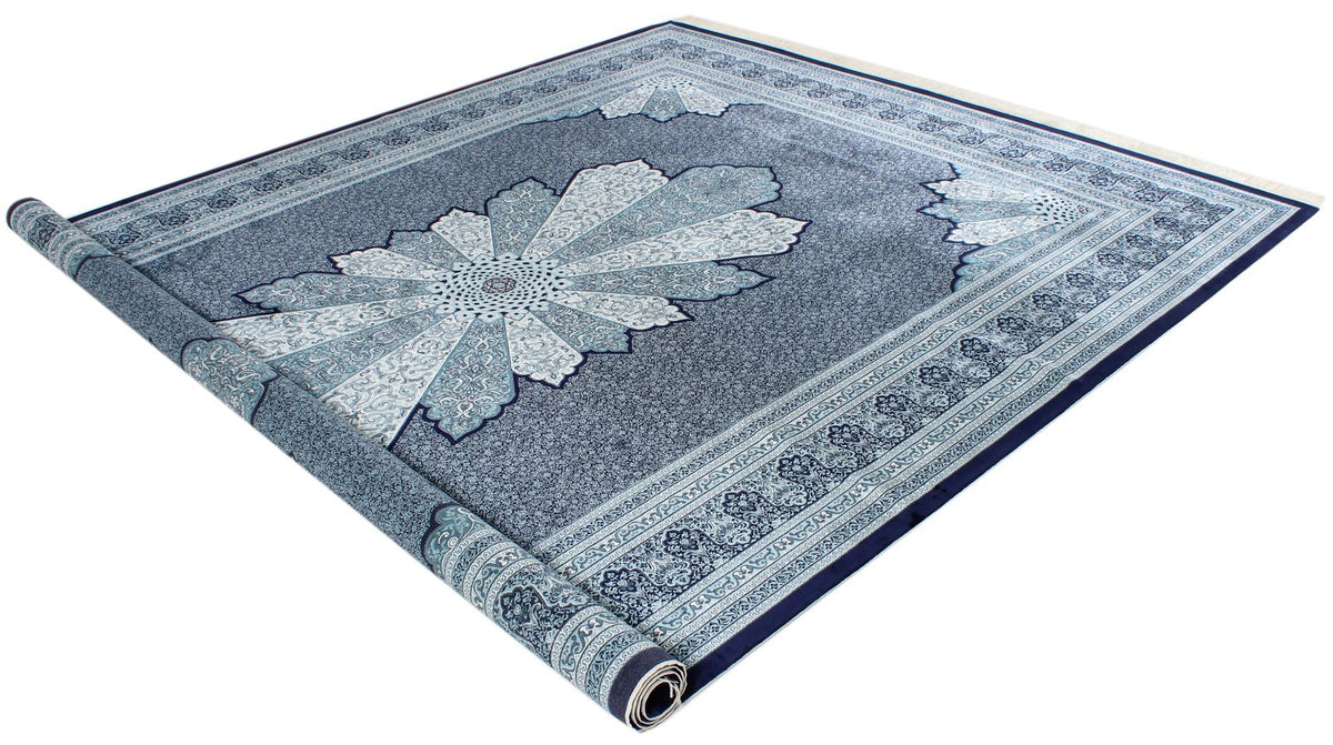 8x11 Navy and Ivory Turkish Antep Rug