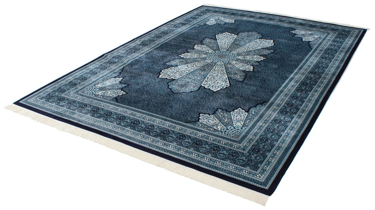 8x11 Navy and Ivory Turkish Antep Rug
