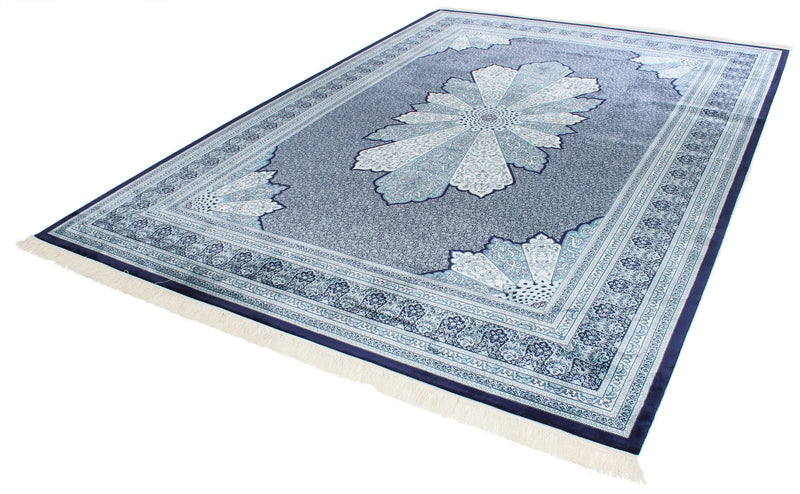 8x11 Navy and Ivory Turkish Antep Rug