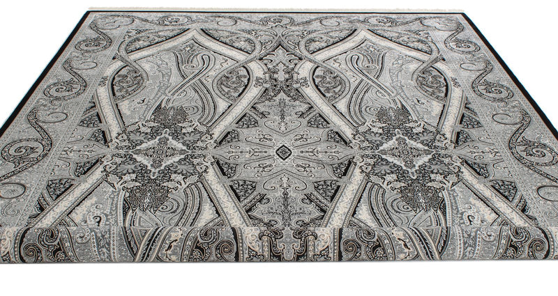 8x11 Black and Ivory Turkish Antep Rug