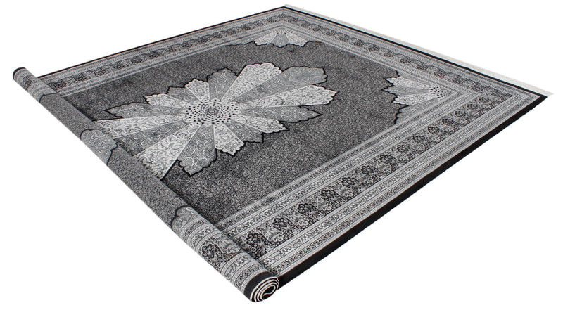 8x11 Black and Ivory Turkish Antep Rug