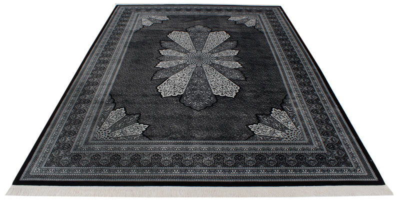 8x11 Black and Ivory Turkish Antep Rug