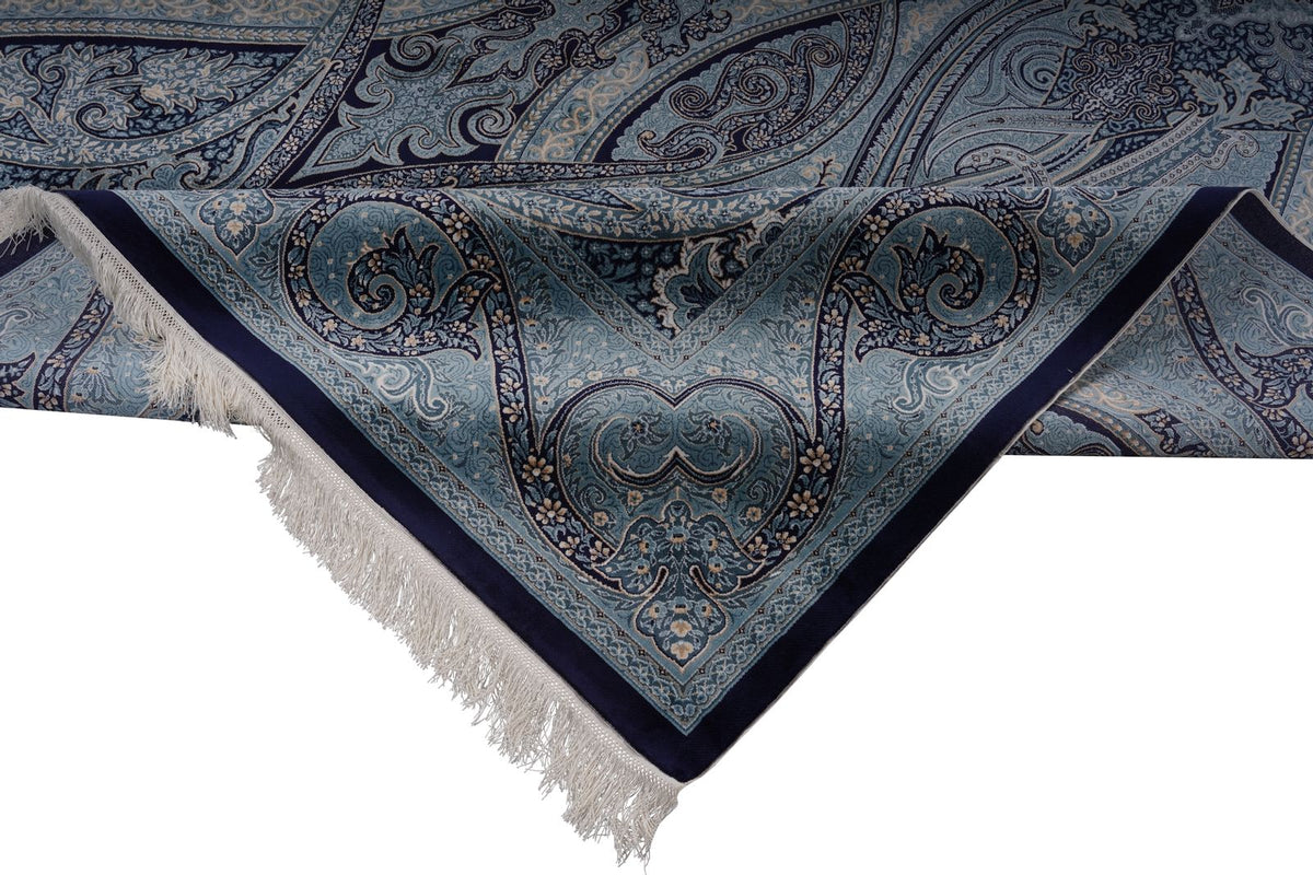 8x11 Navy and Ivory Turkish Antep Rug