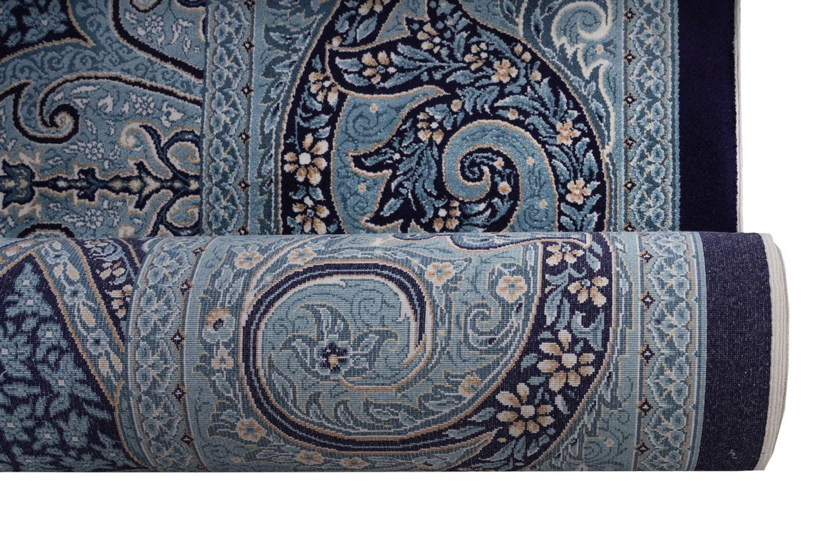 8x11 Navy and Ivory Turkish Antep Rug