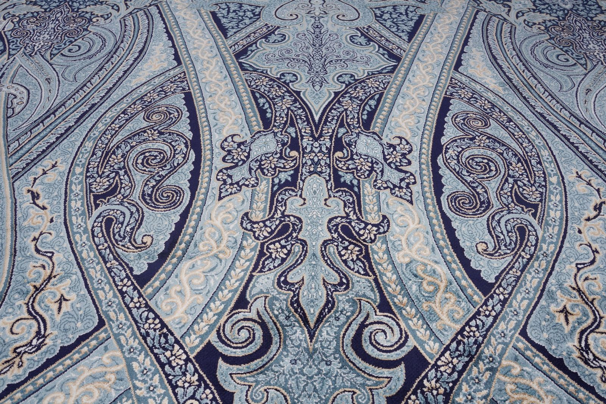 8x11 Navy and Ivory Turkish Antep Rug