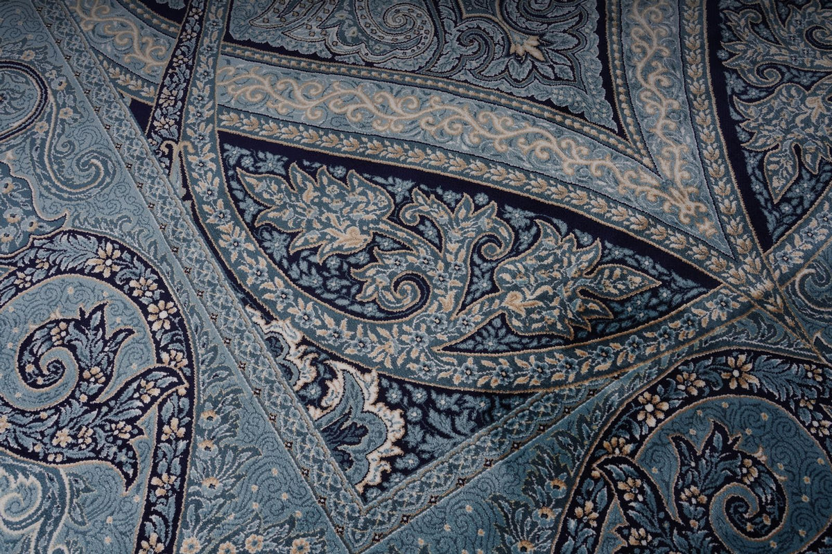 8x11 Navy and Ivory Turkish Antep Rug