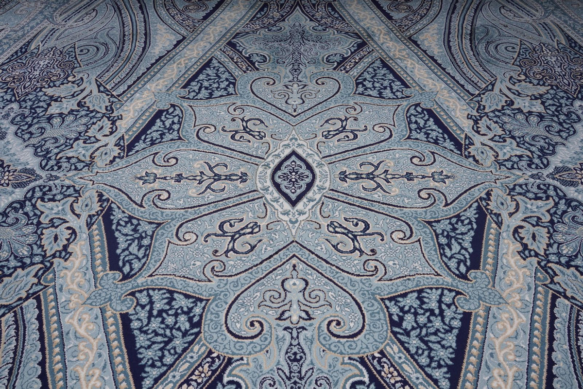 8x11 Navy and Ivory Turkish Antep Rug