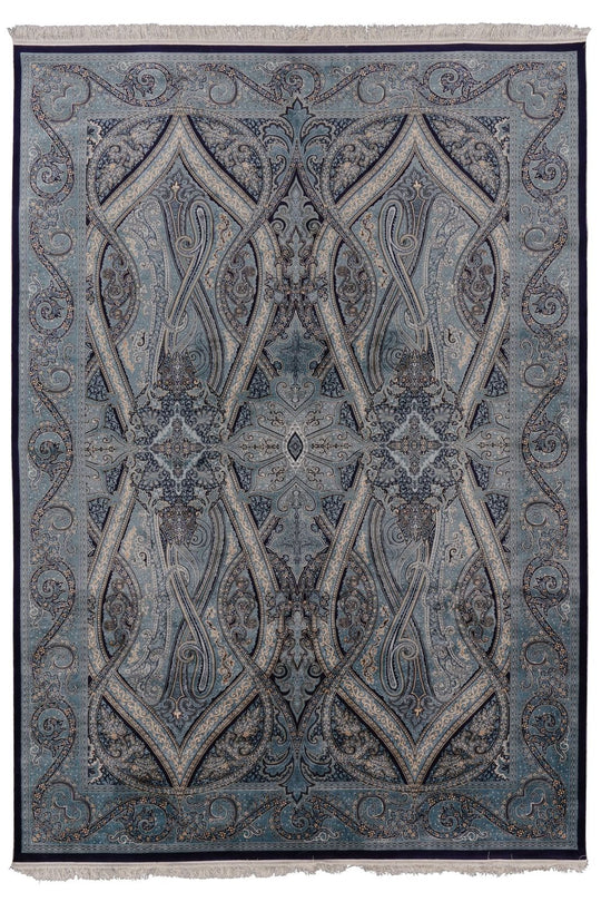 8x11 Navy and Ivory Turkish Antep Rug