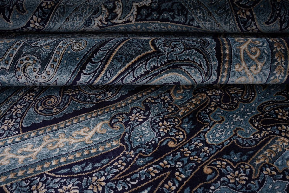 8x11 Navy and Ivory Turkish Antep Rug