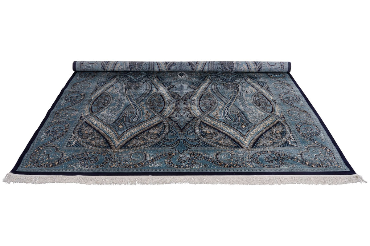 8x11 Navy and Ivory Turkish Antep Rug