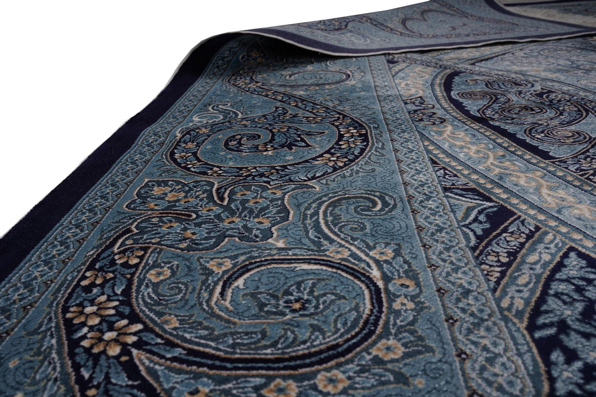 8x11 Navy and Ivory Turkish Antep Rug