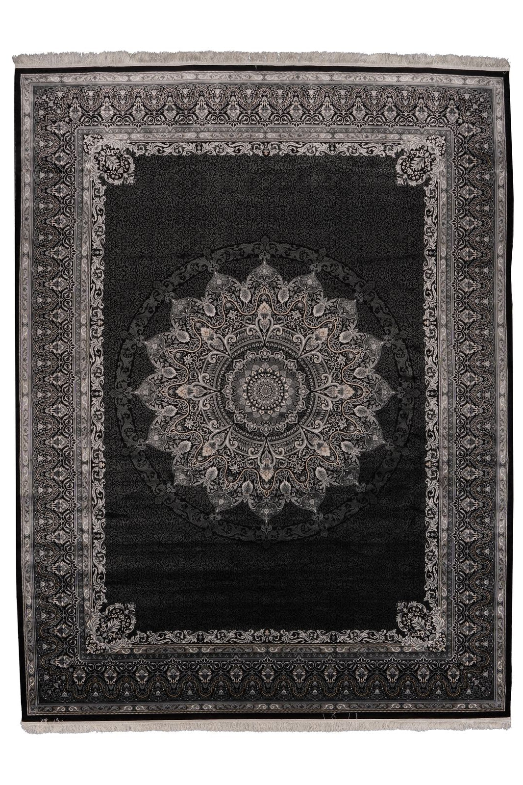10x13 Black and Ivory Turkish Antep Rug