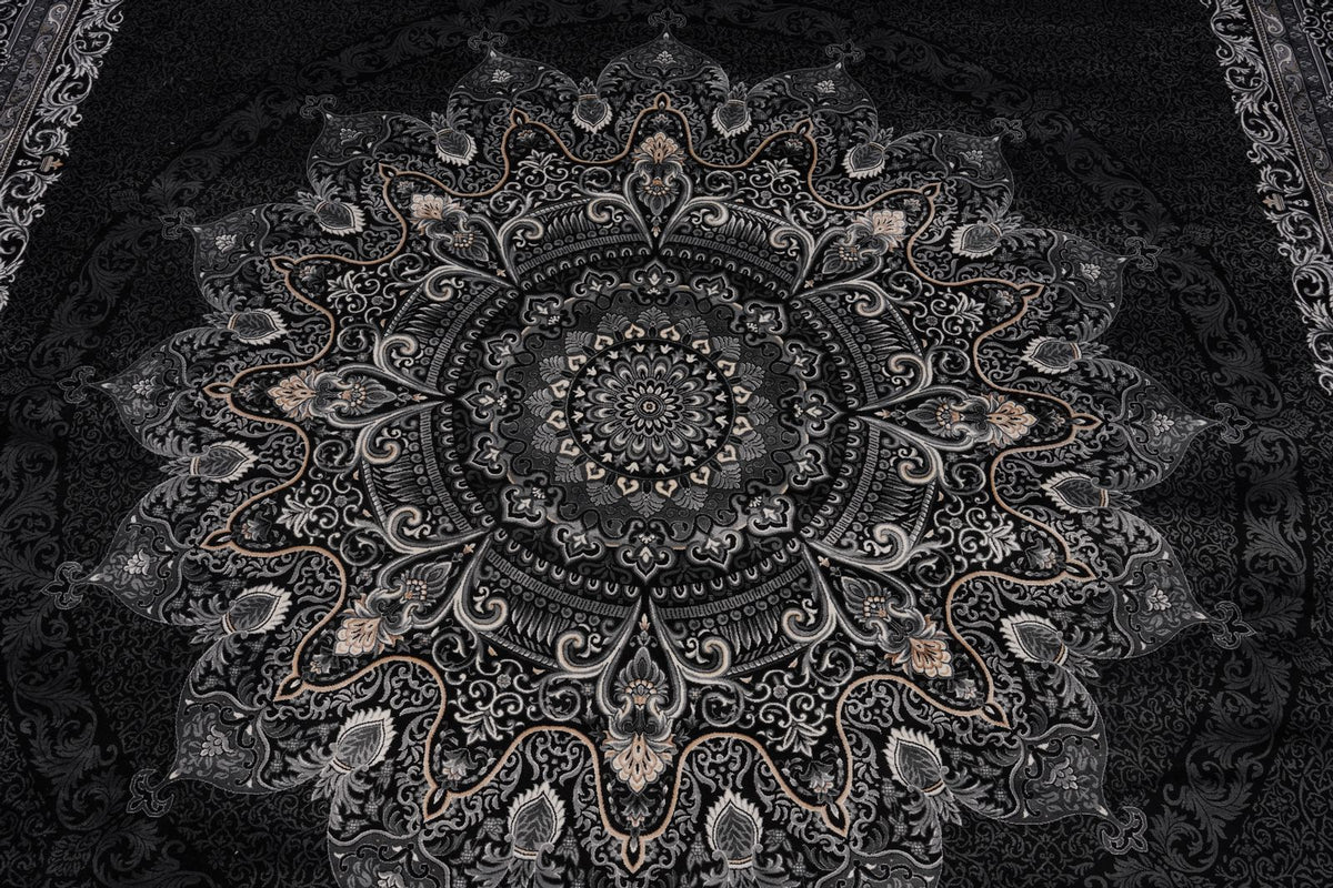 10x13 Black and Ivory Turkish Antep Rug