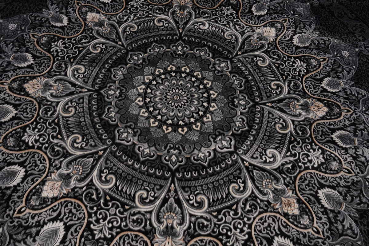10x13 Black and Ivory Turkish Antep Rug