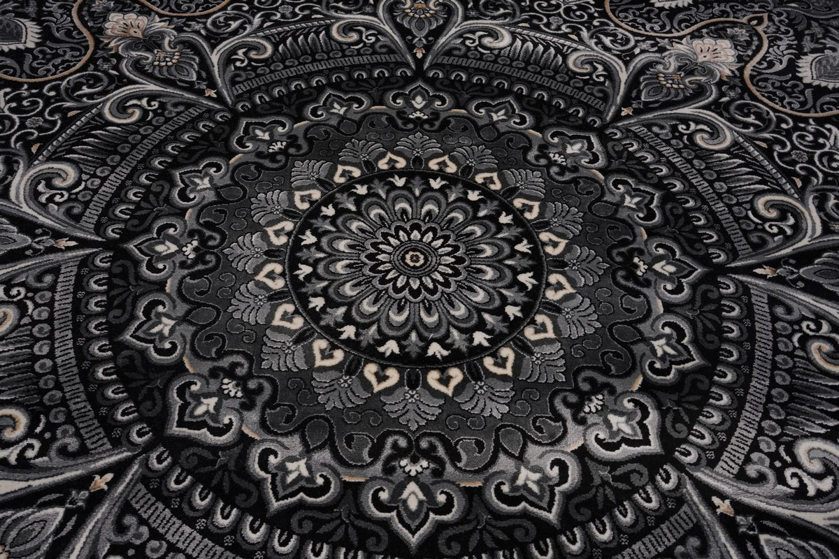 10x13 Black and Ivory Turkish Antep Rug