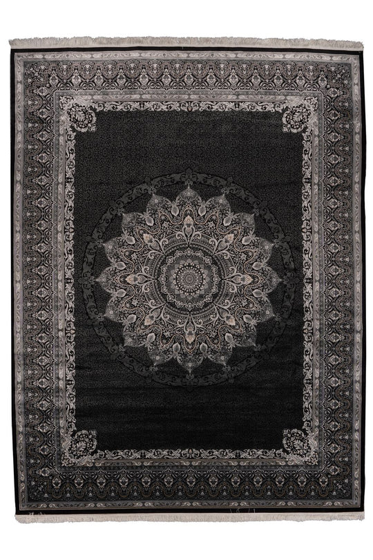 10x13 Black and Ivory Turkish Antep Rug