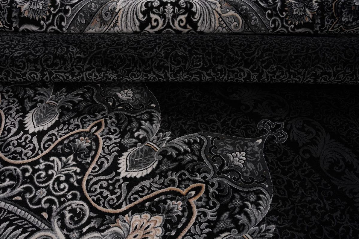 10x13 Black and Ivory Turkish Antep Rug