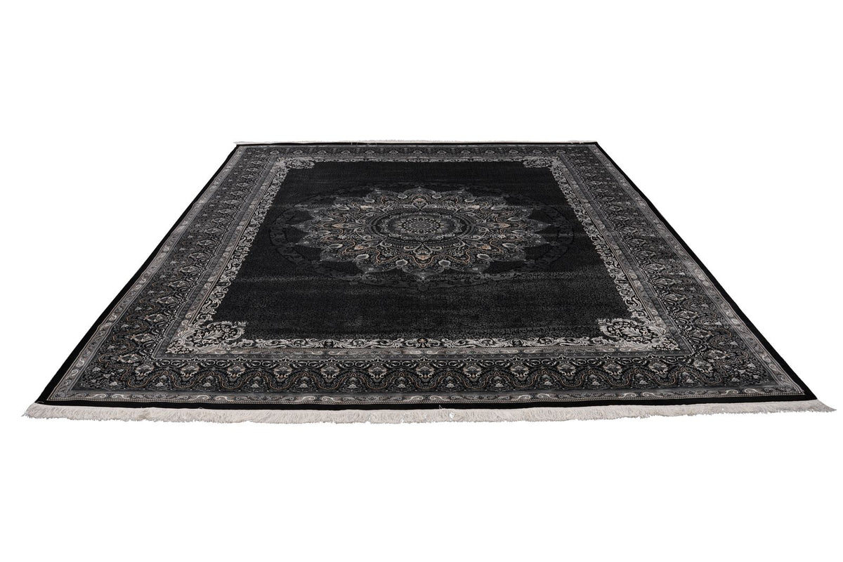 10x13 Black and Ivory Turkish Antep Rug
