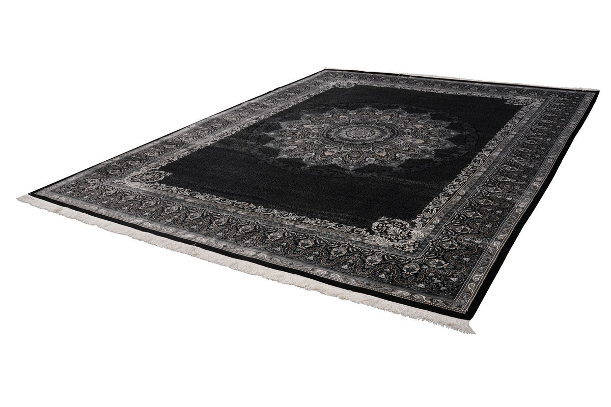 10x13 Black and Ivory Turkish Antep Rug