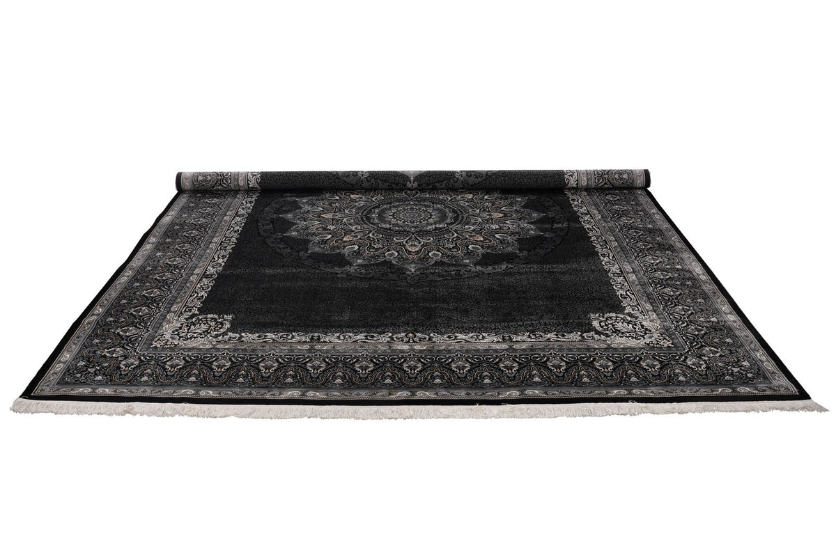 10x13 Black and Ivory Turkish Antep Rug