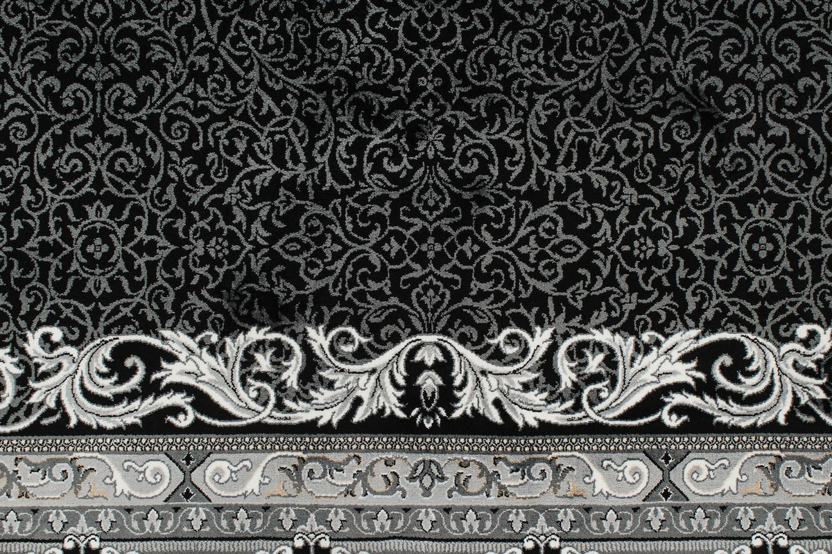 8x11 Black and Ivory Turkish Antep Rug